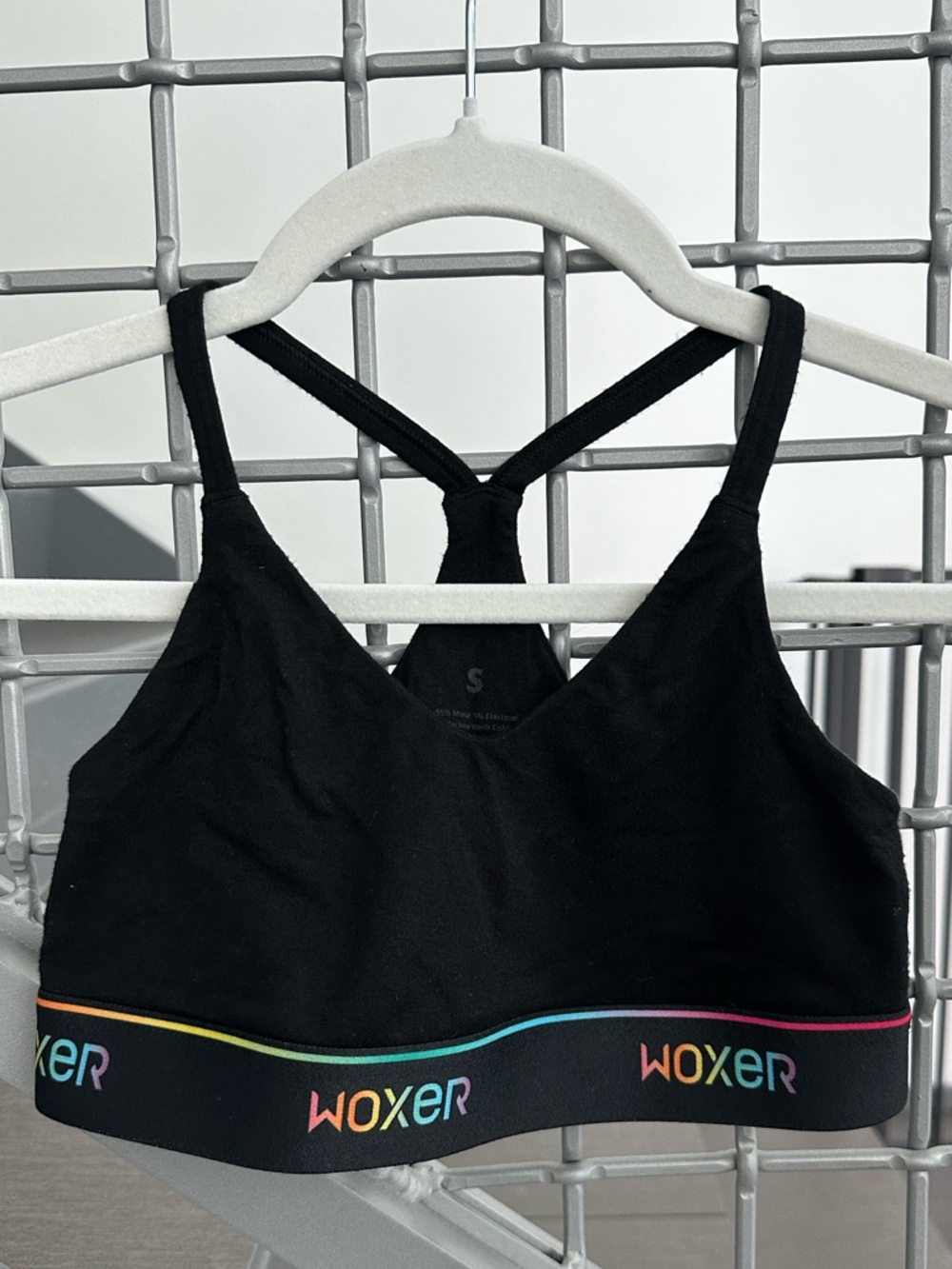 Woxer Icon Racerback Black Sports Bralette with Rainbow Logo Band